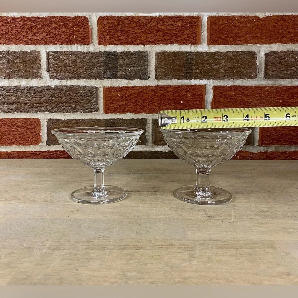 Vintage‎ Set Of 2 Fostoria ‘American Clear Low’ Sherbet Glass Cubist 3 3/8”H